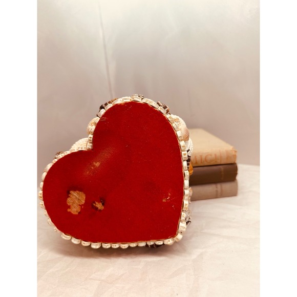 vintage handcrafted heart shell box tramp art sailor's valentine 6x6x3in - Picture 7 of 8